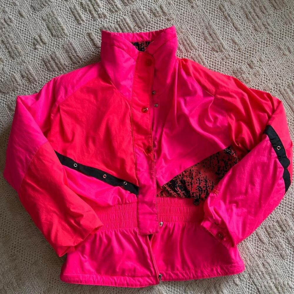Vintage 1990 roffe skiwear by Burlington Bright Neon Pink and Orange ski jacket